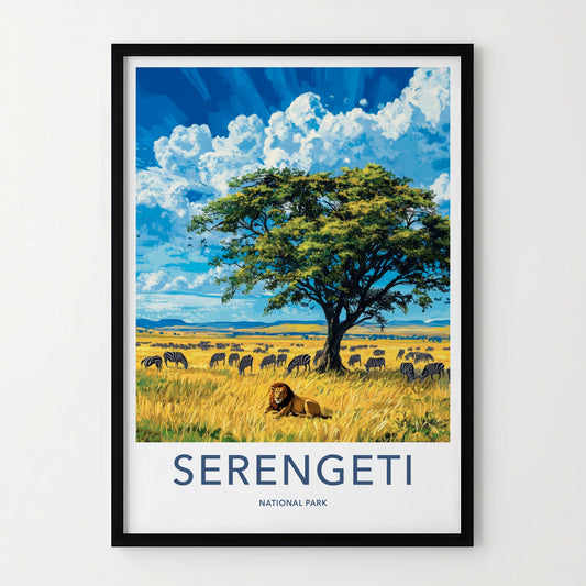 Serengeti National Park Poster - Tanzania Travel Art - Lion Zebra Savanna Home Decor