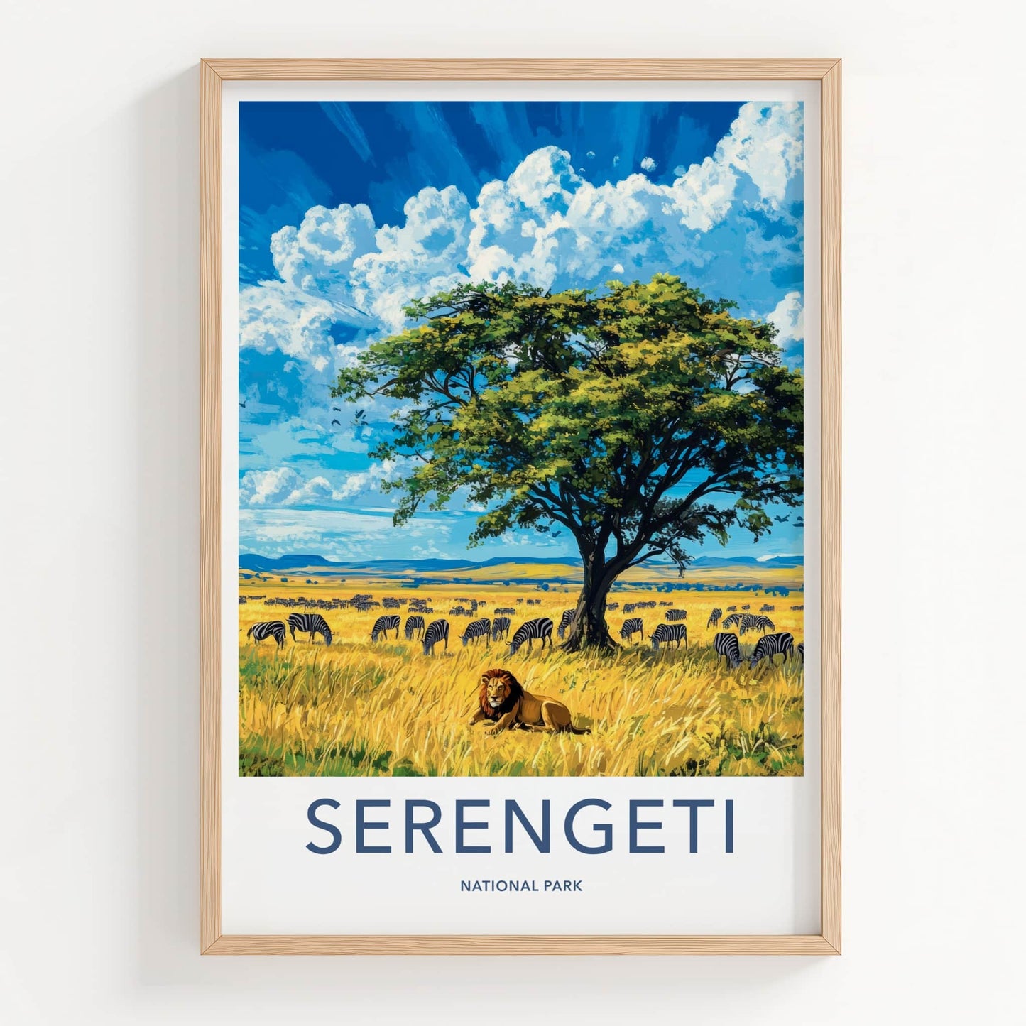 Serengeti National Park Poster - Tanzania Travel Art - Lion Zebra Savanna Home Decor