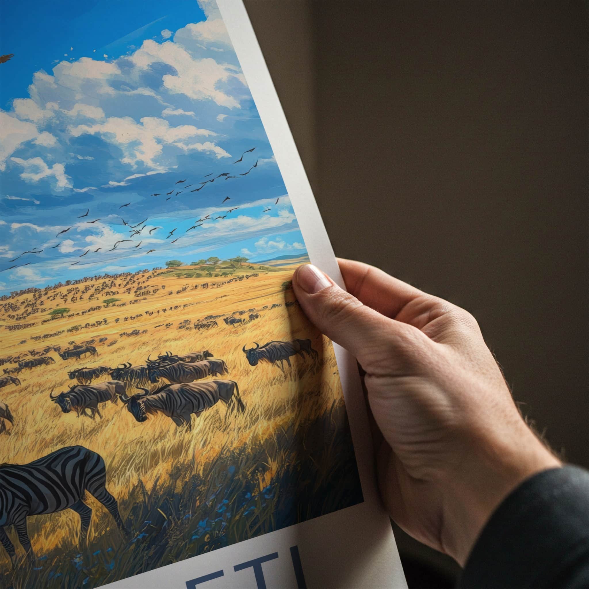 Serengeti National Park Poster - Tanzania Travel Art - Wildebeest Zebra Savanna Home Decor