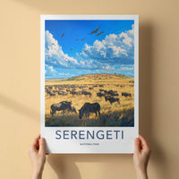 Serengeti National Park Poster - Tanzania Travel Art - Wildebeest Zebra Savanna Home Decor