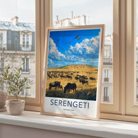 Serengeti National Park Poster - Tanzania Travel Art - Wildebeest Zebra Savanna Home Decor