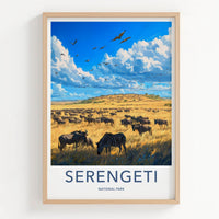 Serengeti National Park Poster - Tanzania Travel Art - Wildebeest Zebra Savanna Home Decor