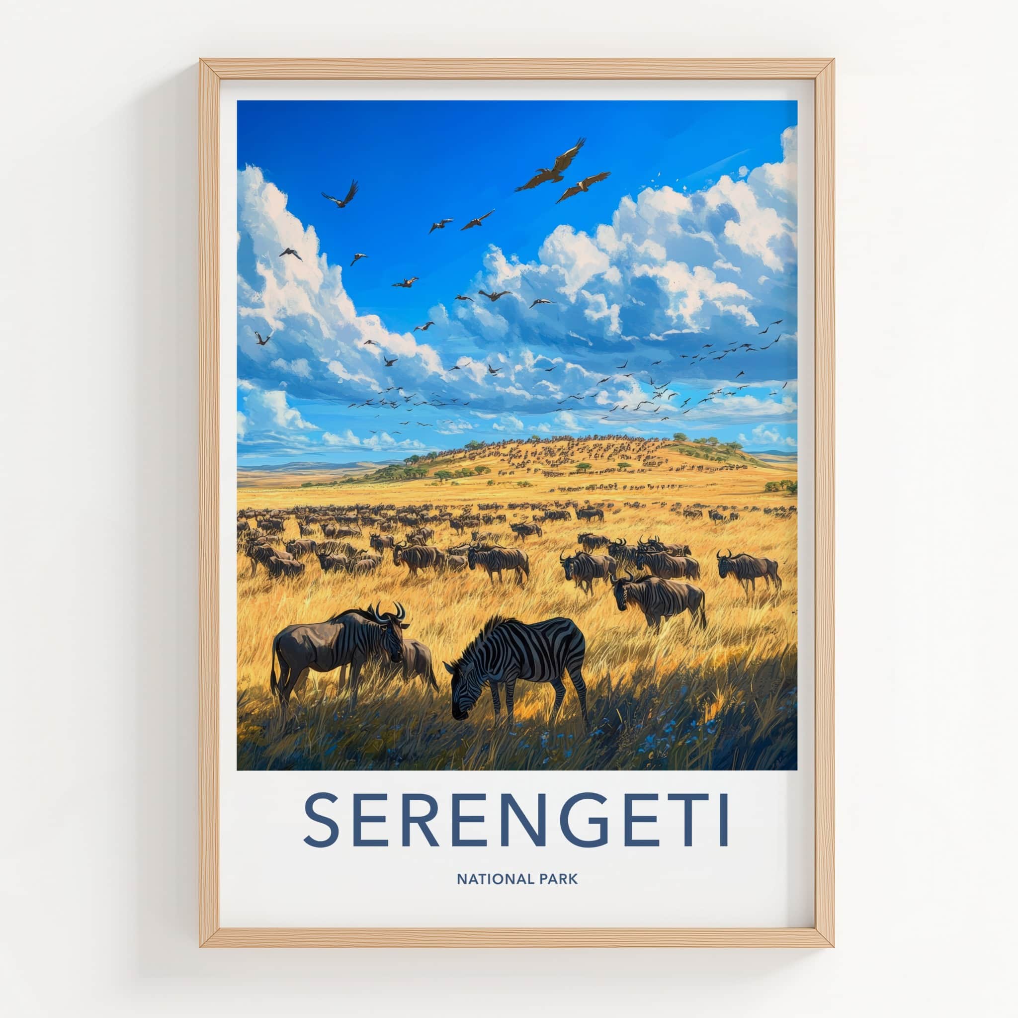 Serengeti National Park Poster - Tanzania Travel Art - Wildebeest Zebra Savanna Home Decor