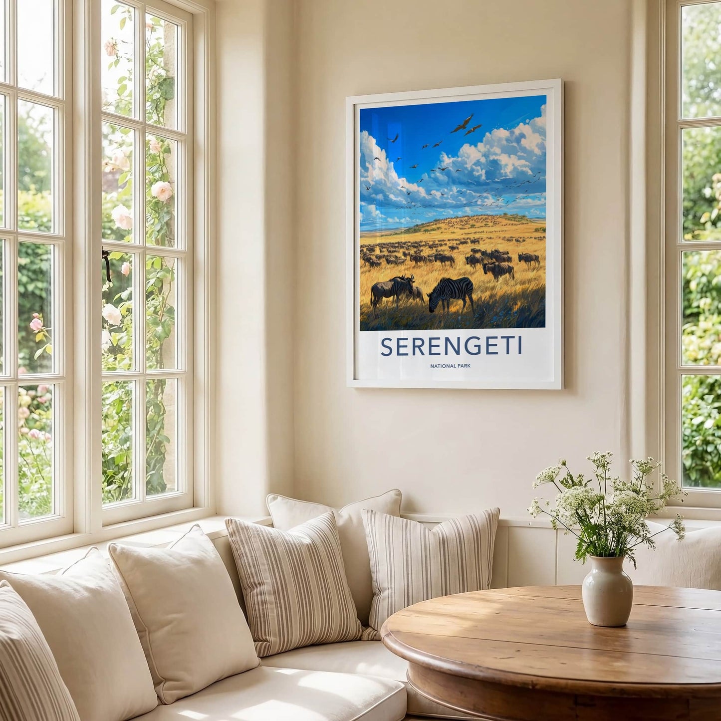 Serengeti National Park Poster - Tanzania Travel Art - Wildebeest Zebra Savanna Home Decor