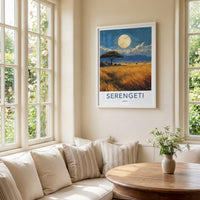 Serengeti Poster - Tanzania Travel Art - Acacia Moonlit Savanna Home Decor