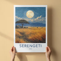 Serengeti Poster - Tanzania Travel Art - Acacia Moonlit Savanna Home Decor