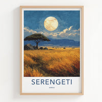Serengeti Poster - Tanzania Travel Art - Acacia Moonlit Savanna Home Decor