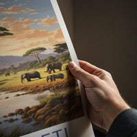 Serengeti Poster - Tanzania Travel Art - Elephants River Mountains Home Decor