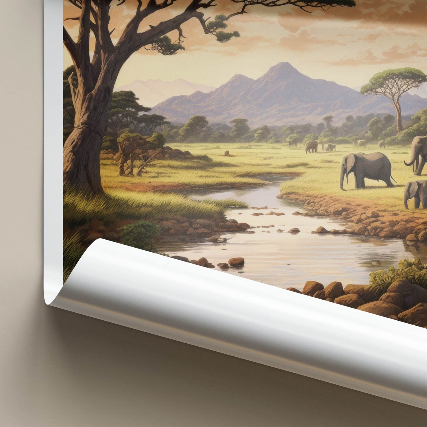 Serengeti Poster - Tanzania Travel Art - Elephants River Mountains Home Decor