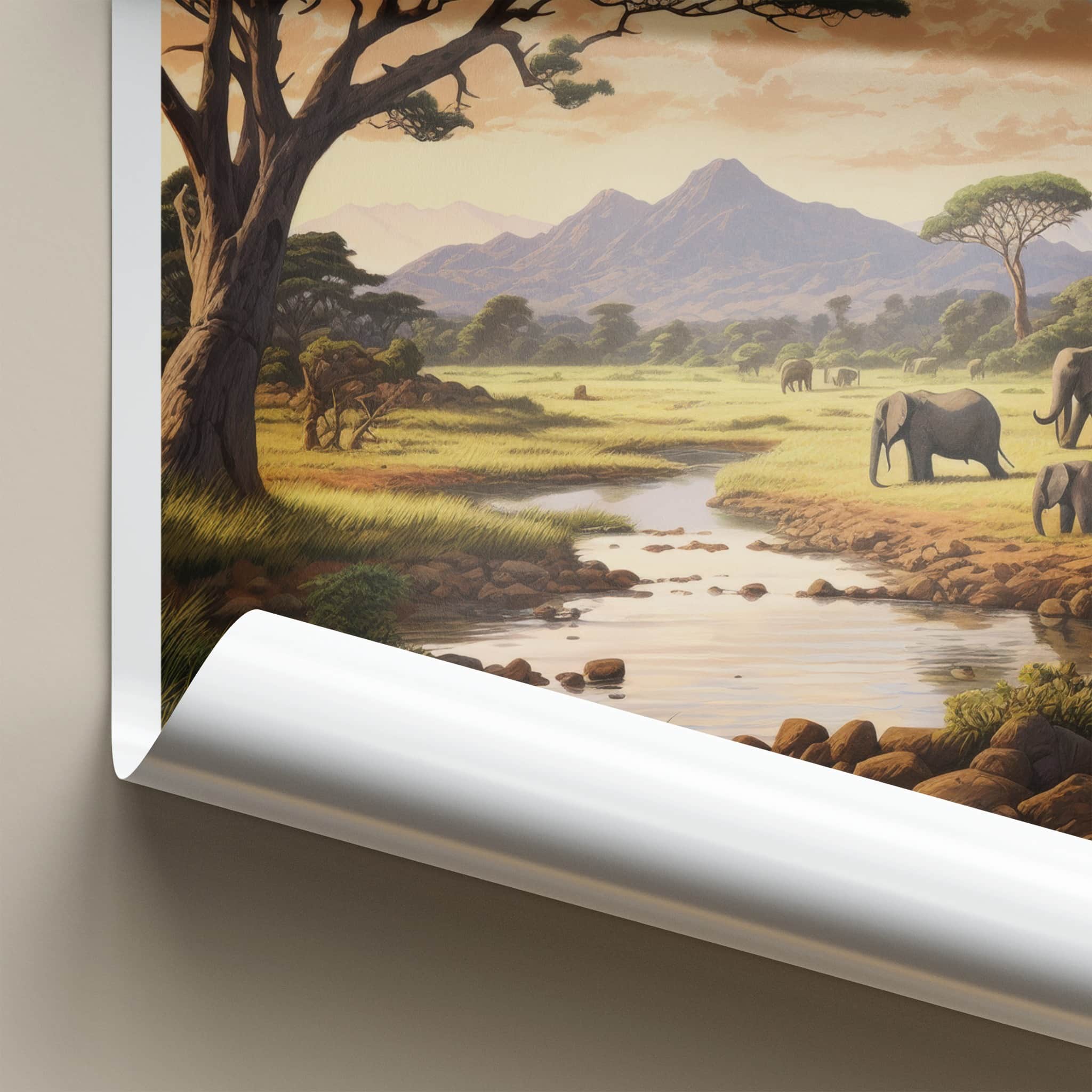 Serengeti Poster - Tanzania Travel Art - Elephants River Mountains Home Decor
