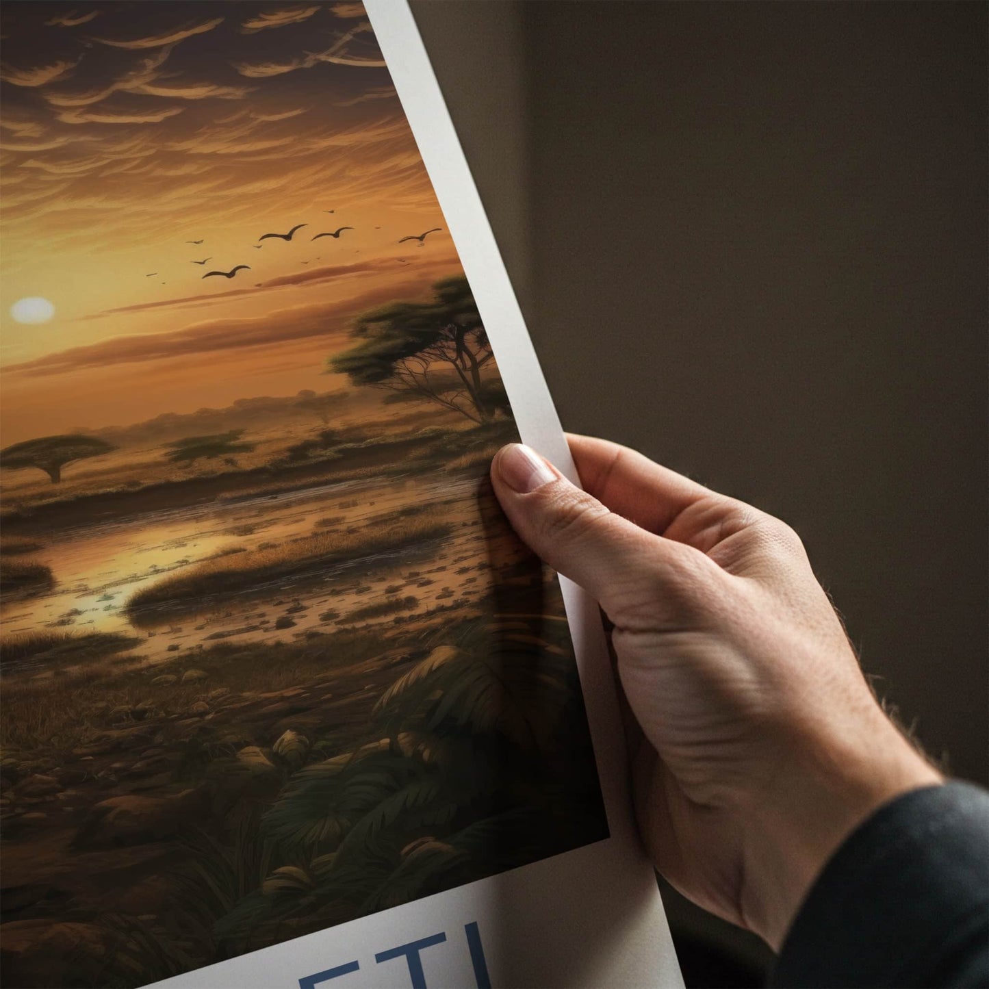 Serengeti Poster - Tanzania Travel Art - Giraffe Sunset Scene Home Decor