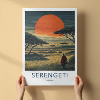 Serengeti Poster - Tanzania Travel Art - Maasai Sunset Herd Home Decor