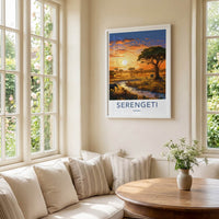 Serengeti Poster - Tanzania Travel Art - Savanna Sunset Elephants Home Decor