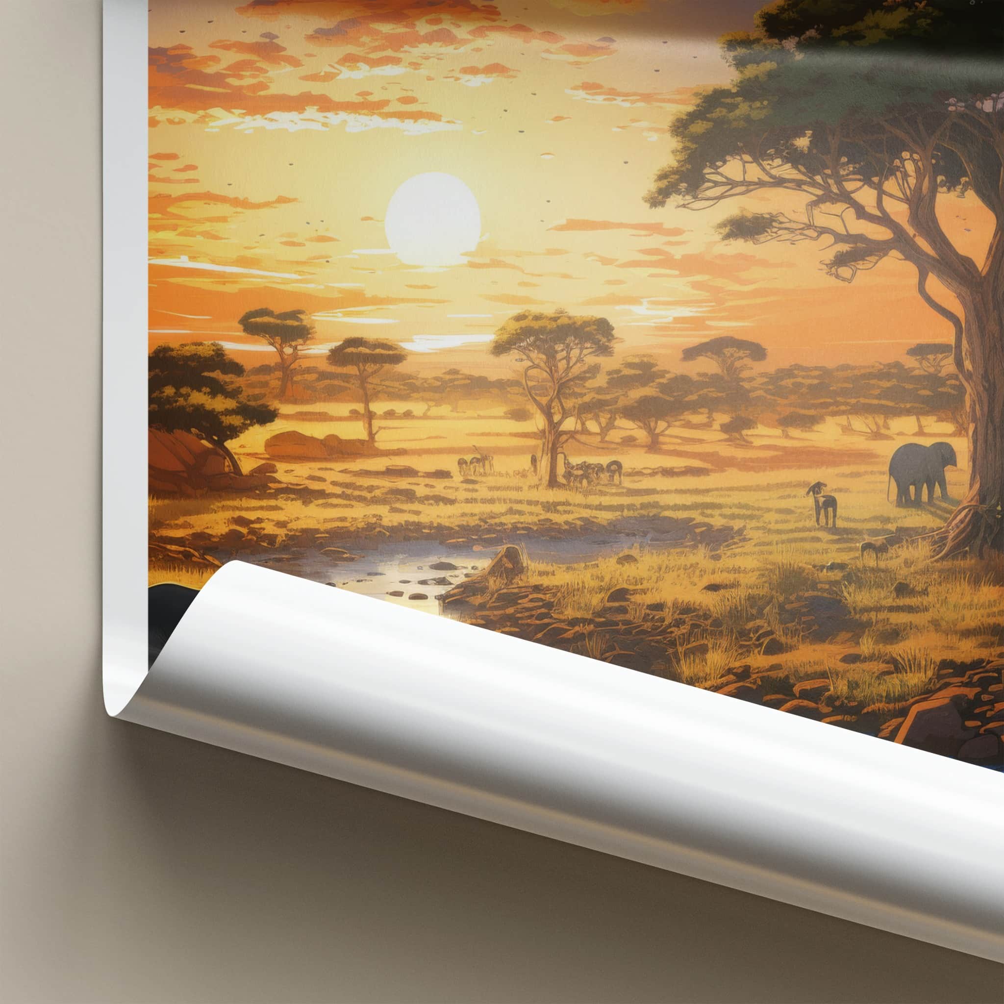 Serengeti Poster - Tanzania Travel Art - Savanna Sunset Elephants Home Decor