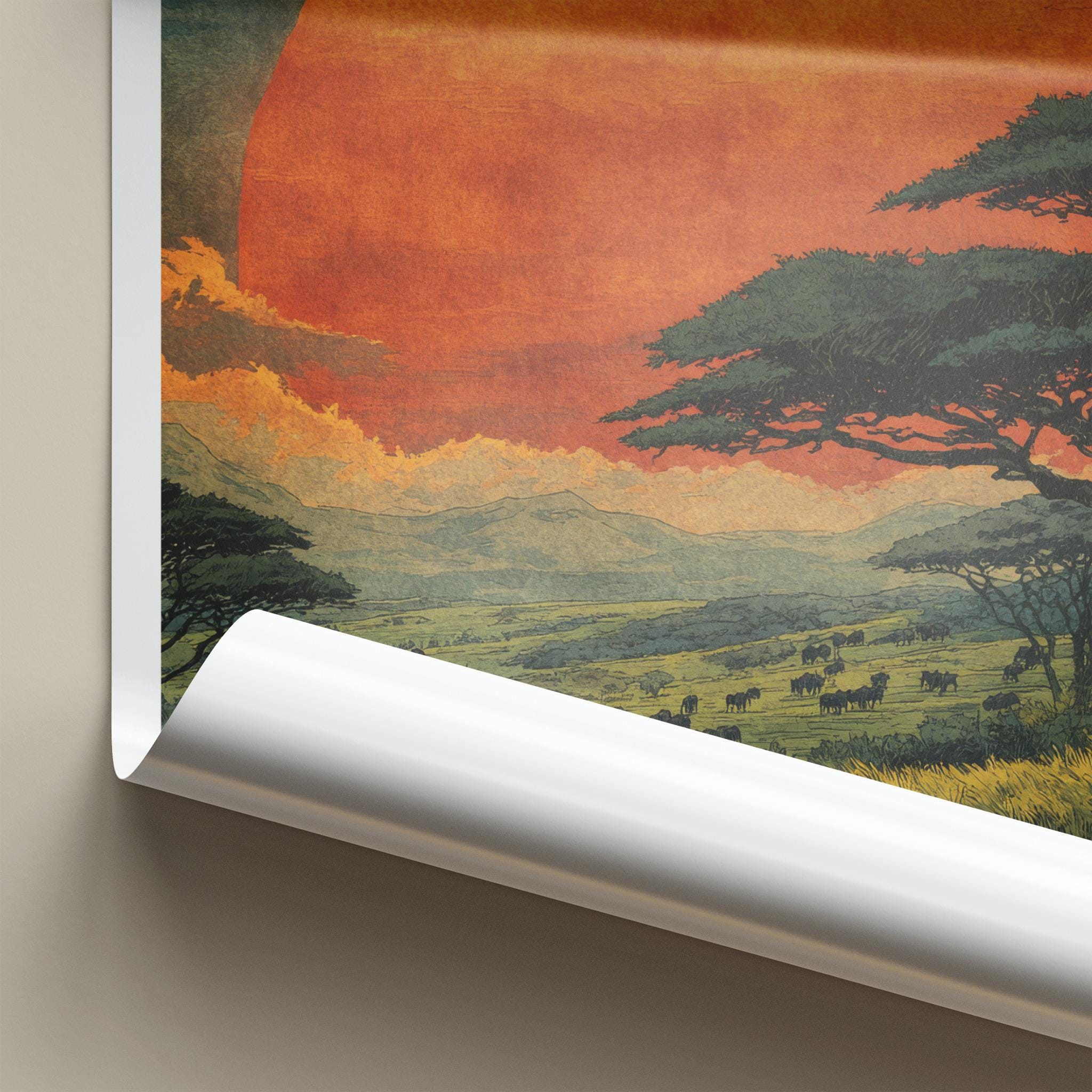 Serengeti Poster - Tanzania Travel Art - Savanna Sunset Rider Home Decor