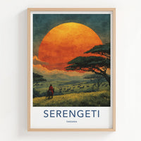 Serengeti Poster - Tanzania Travel Art - Savanna Sunset Rider Home Decor