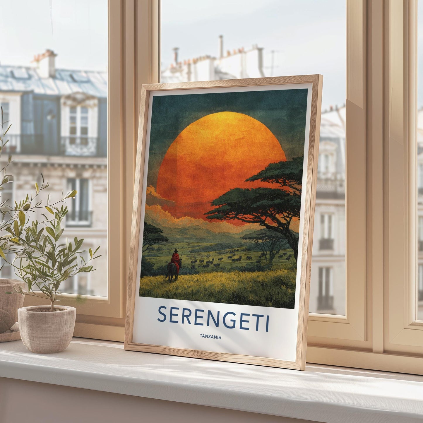 Serengeti Poster - Tanzania Travel Art - Savanna Sunset Rider Home Decor