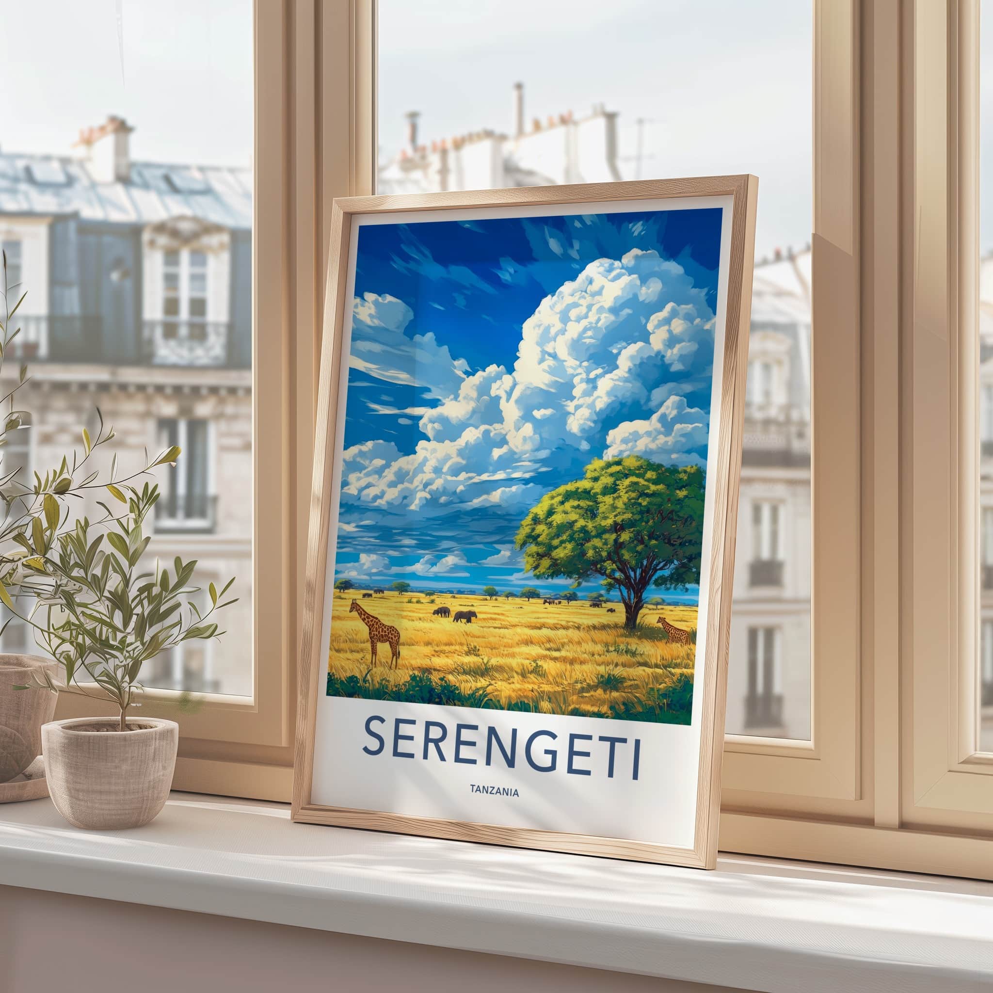Serengeti Poster - Tanzania Travel Art - Wildlife Savanna Scene Home Decor