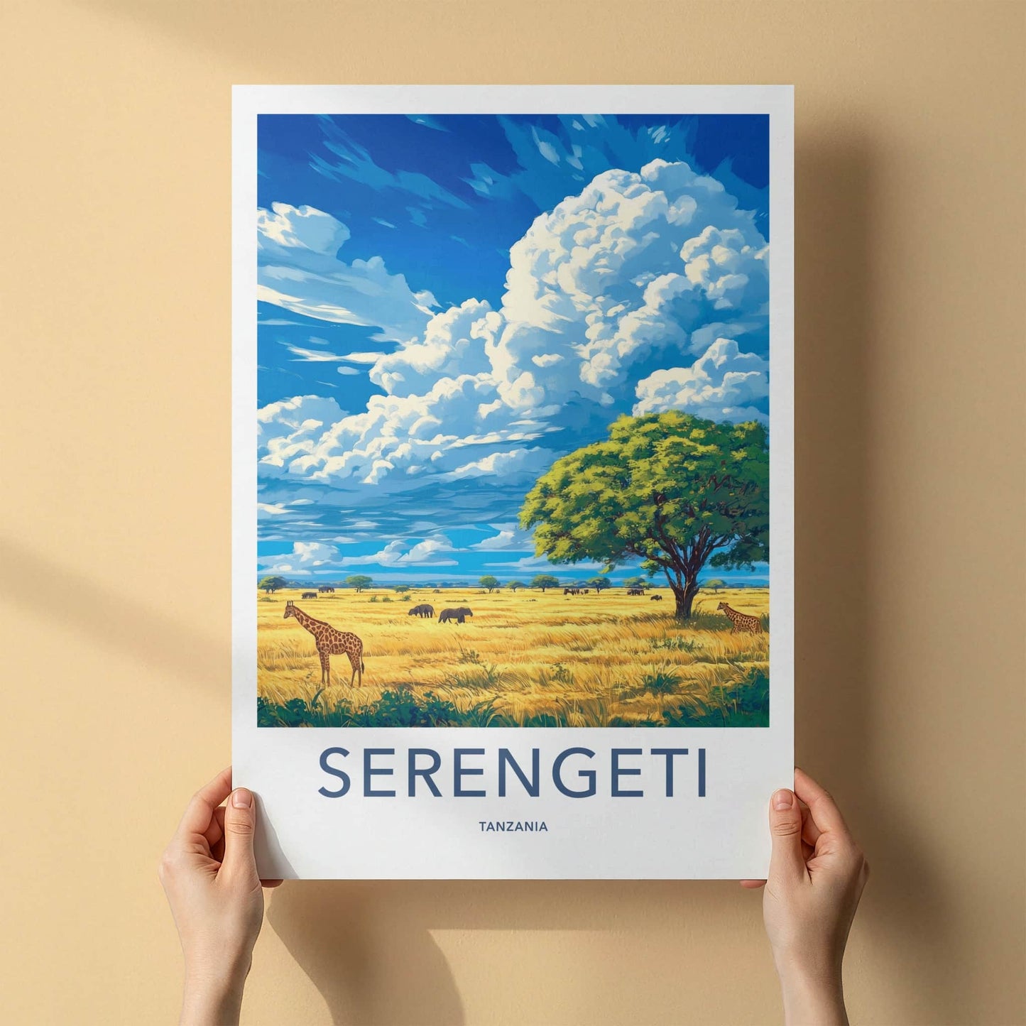 Serengeti Poster - Tanzania Travel Art - Wildlife Savanna Scene Home Decor