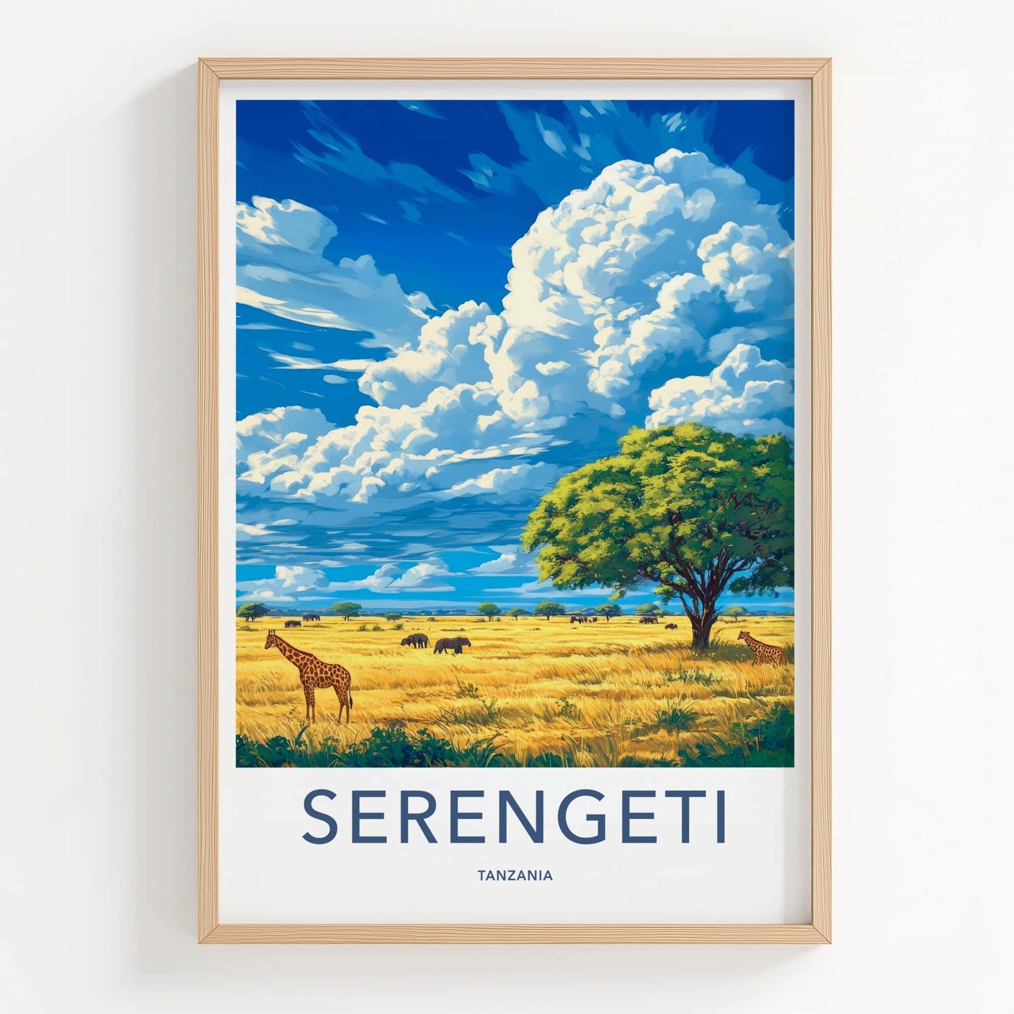 Serengeti Poster - Tanzania Travel Art - Wildlife Savanna Scene Home Decor