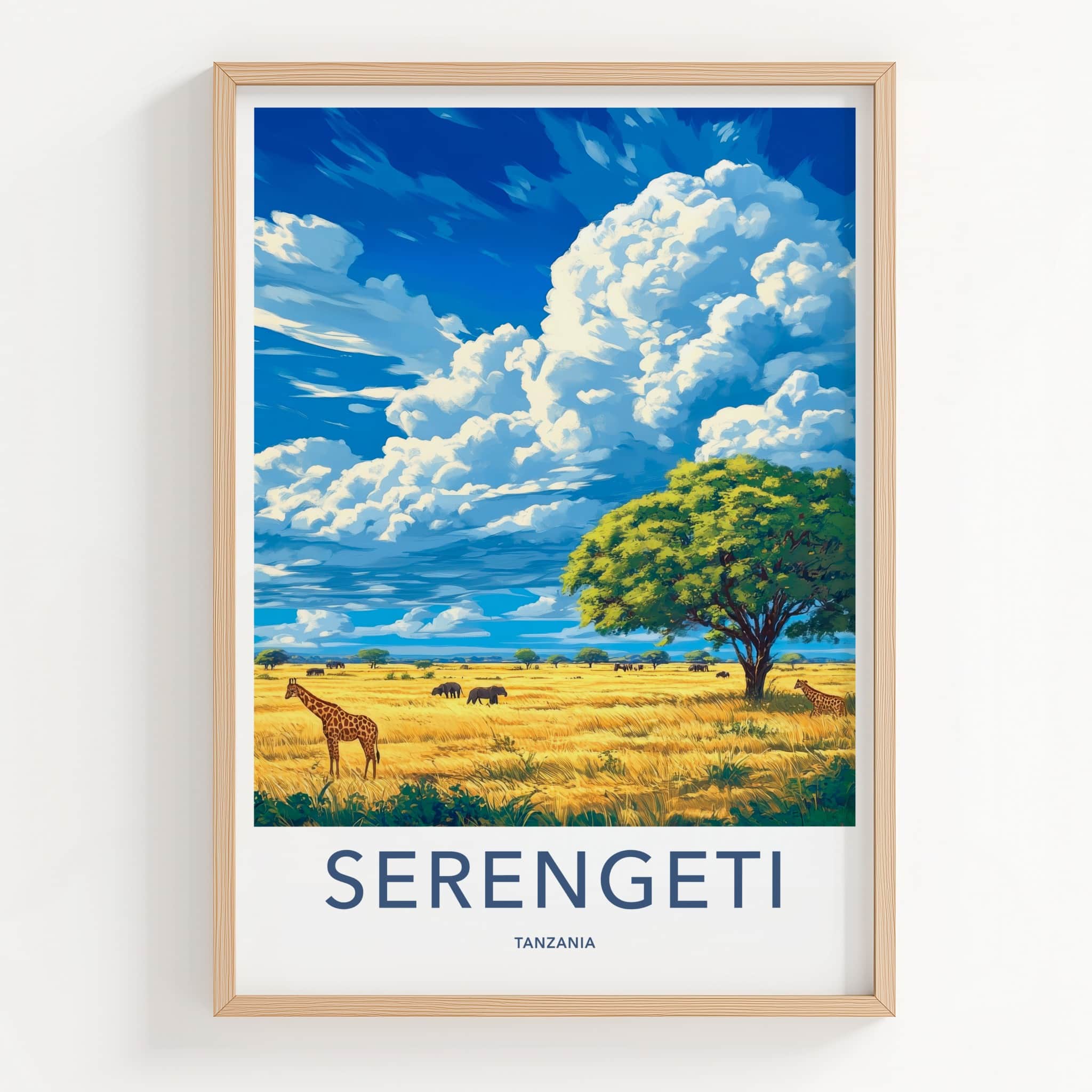 Serengeti Poster - Tanzania Travel Art - Wildlife Savanna Scene Home Decor