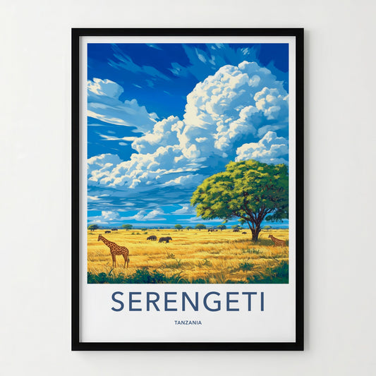 Serengeti Poster - Tanzania Travel Art - Wildlife Savanna Scene Home Decor