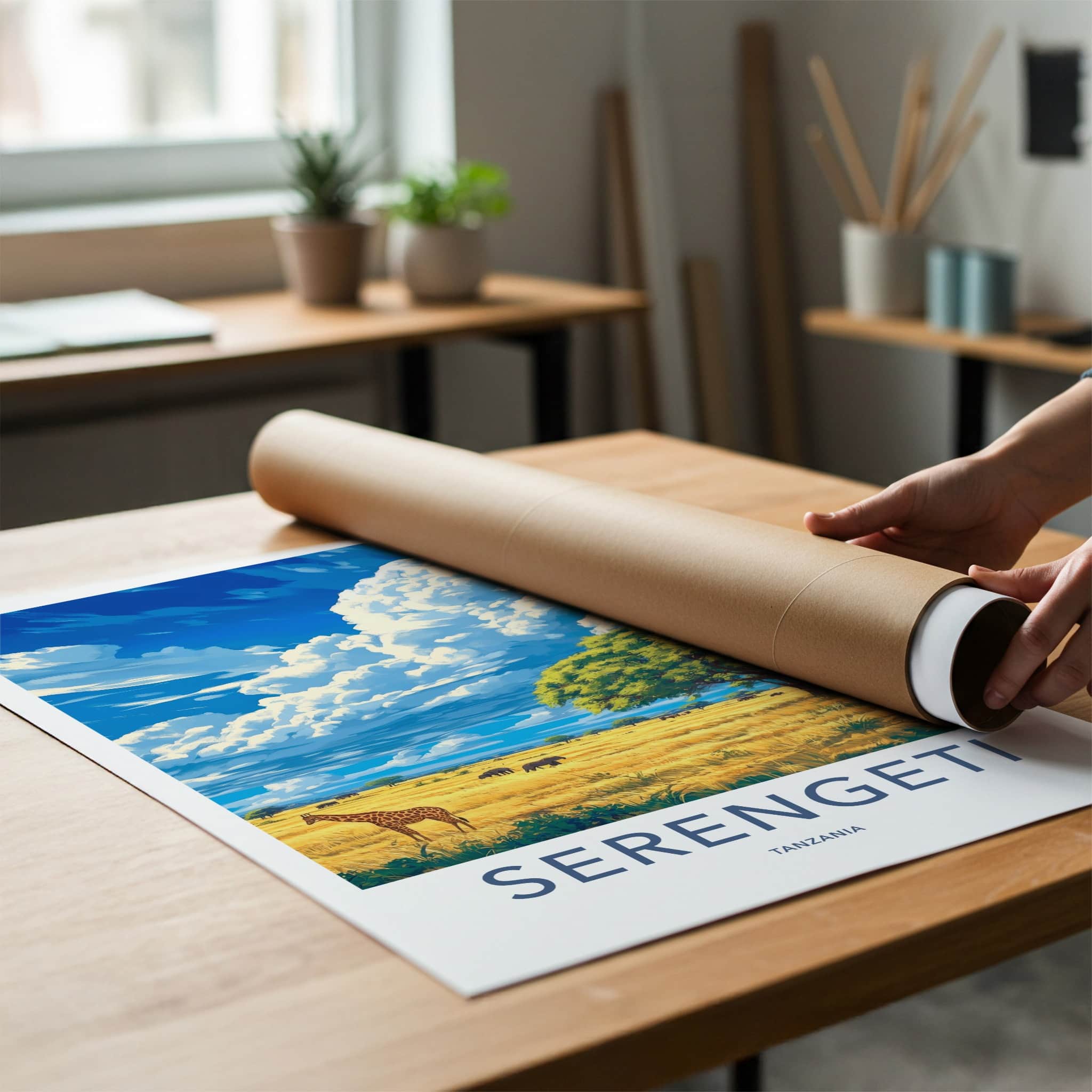 Serengeti Poster - Tanzania Travel Art - Wildlife Savanna Scene Home Decor