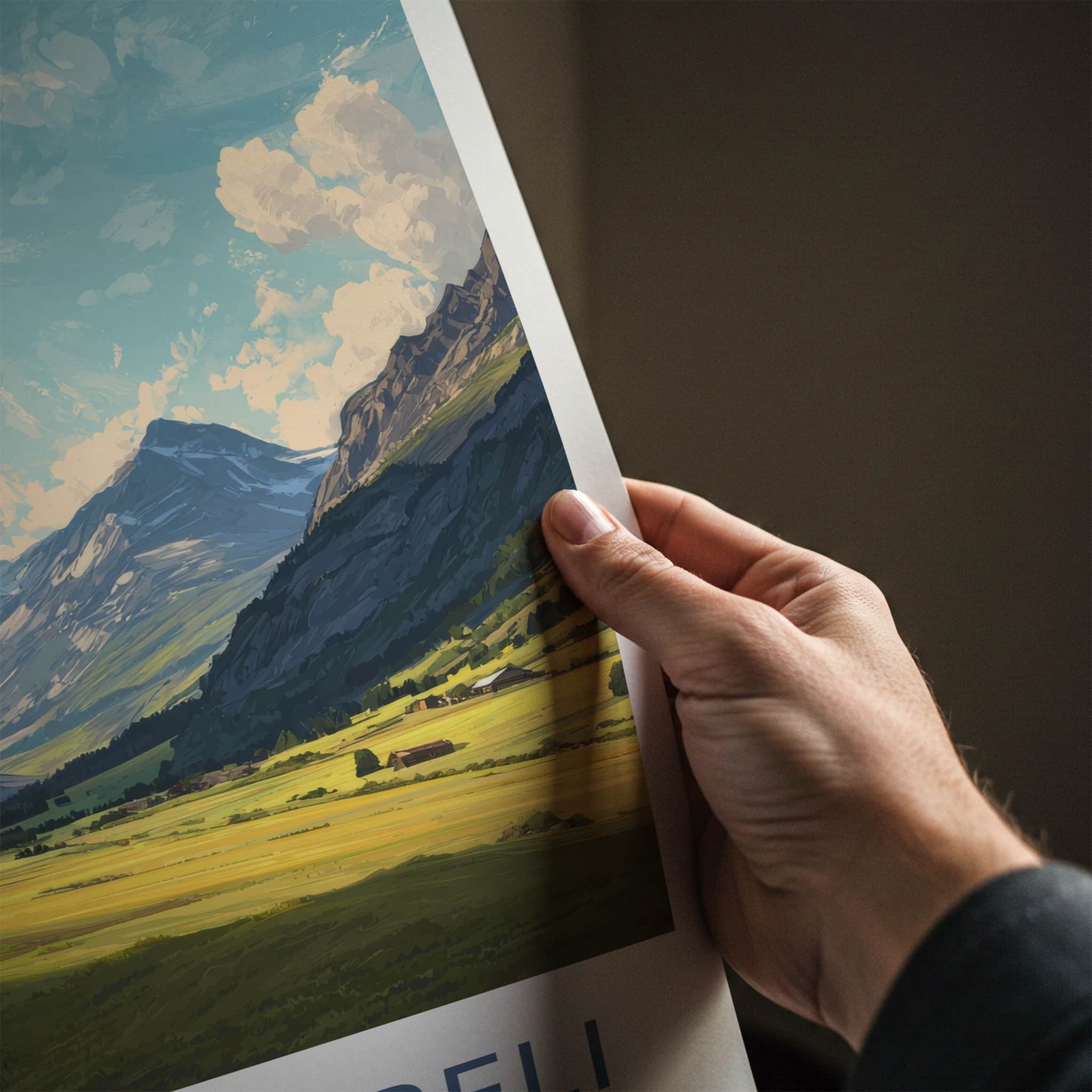 Sertig Dorfli Poster - Switzerland Travel Art - Mountain Valley Village Framed Art