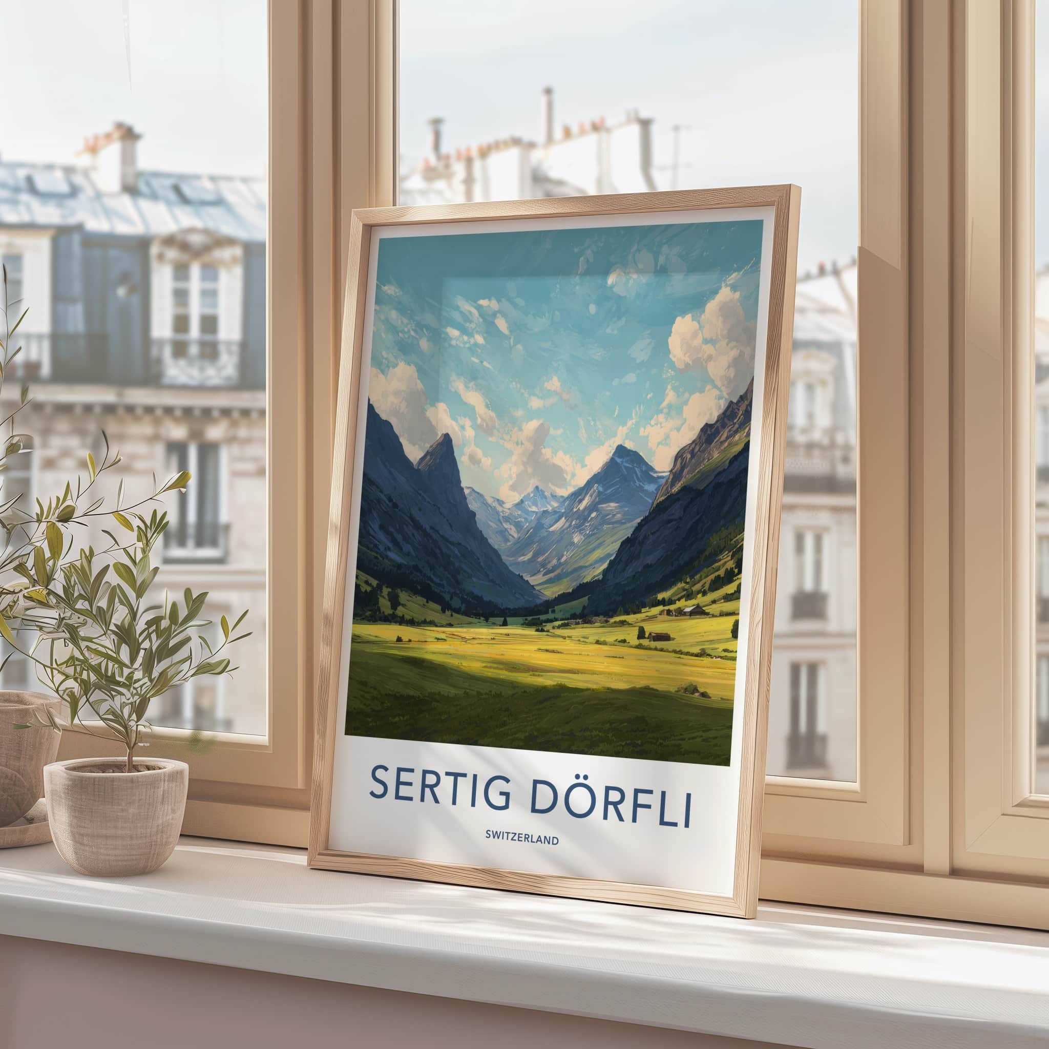 Sertig Dorfli Poster - Switzerland Travel Art - Mountain Valley Village Framed Art