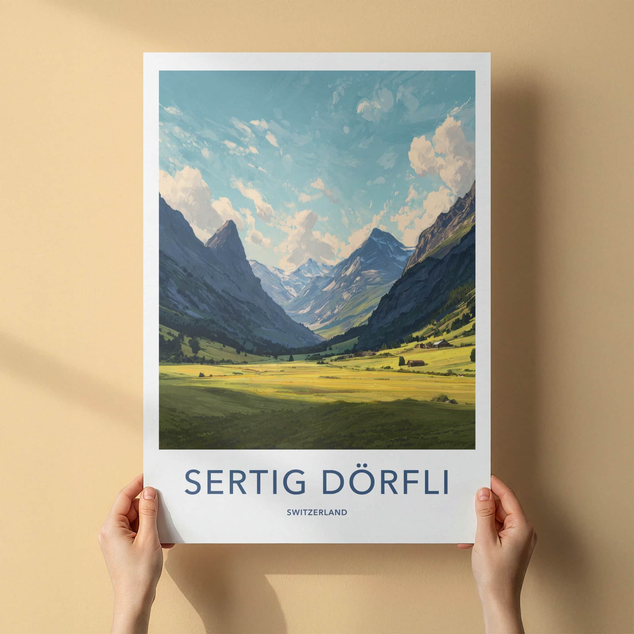 Sertig Dorfli Poster - Switzerland Travel Art - Mountain Valley Village Framed Art