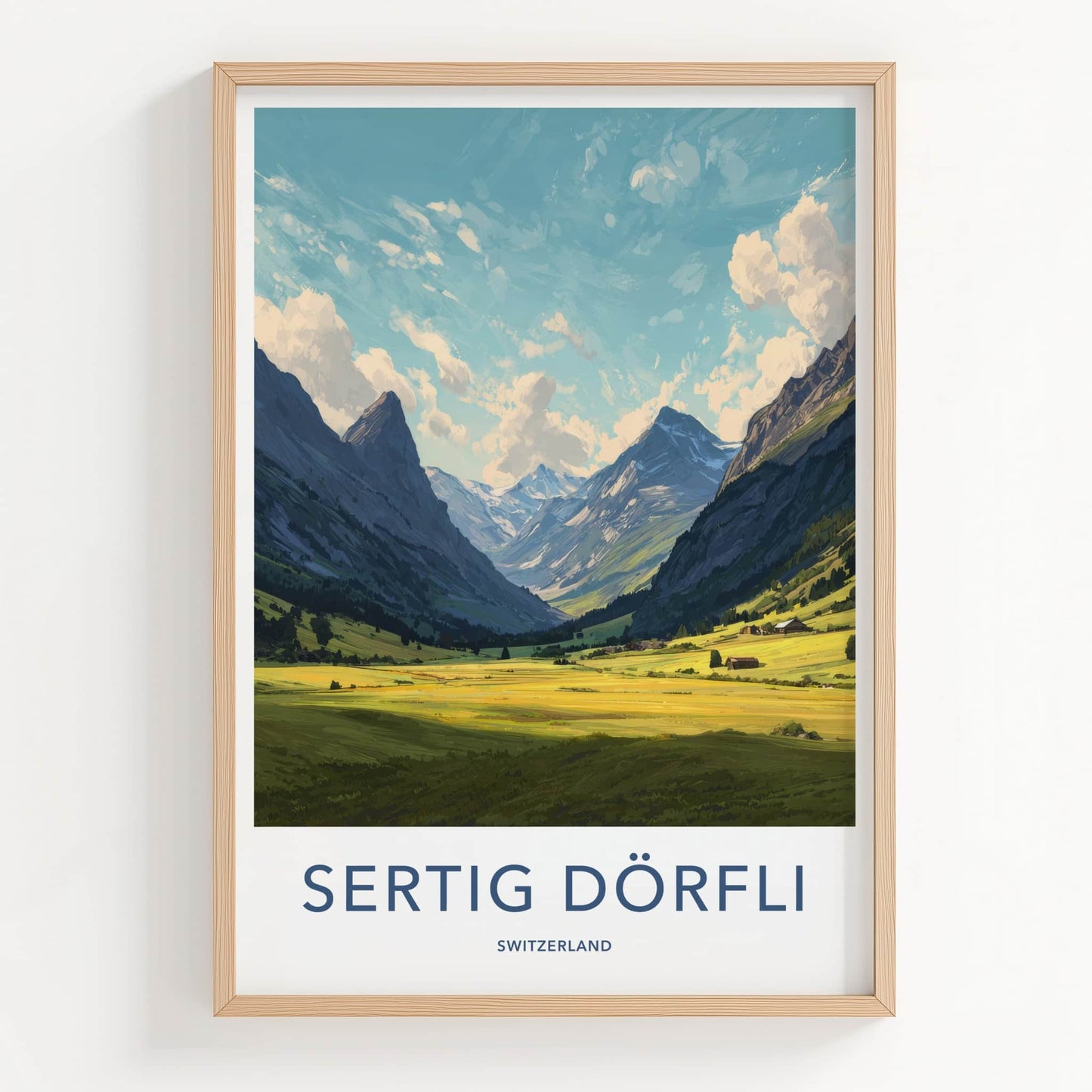Sertig Dorfli Poster - Switzerland Travel Art - Mountain Valley Village Framed Art