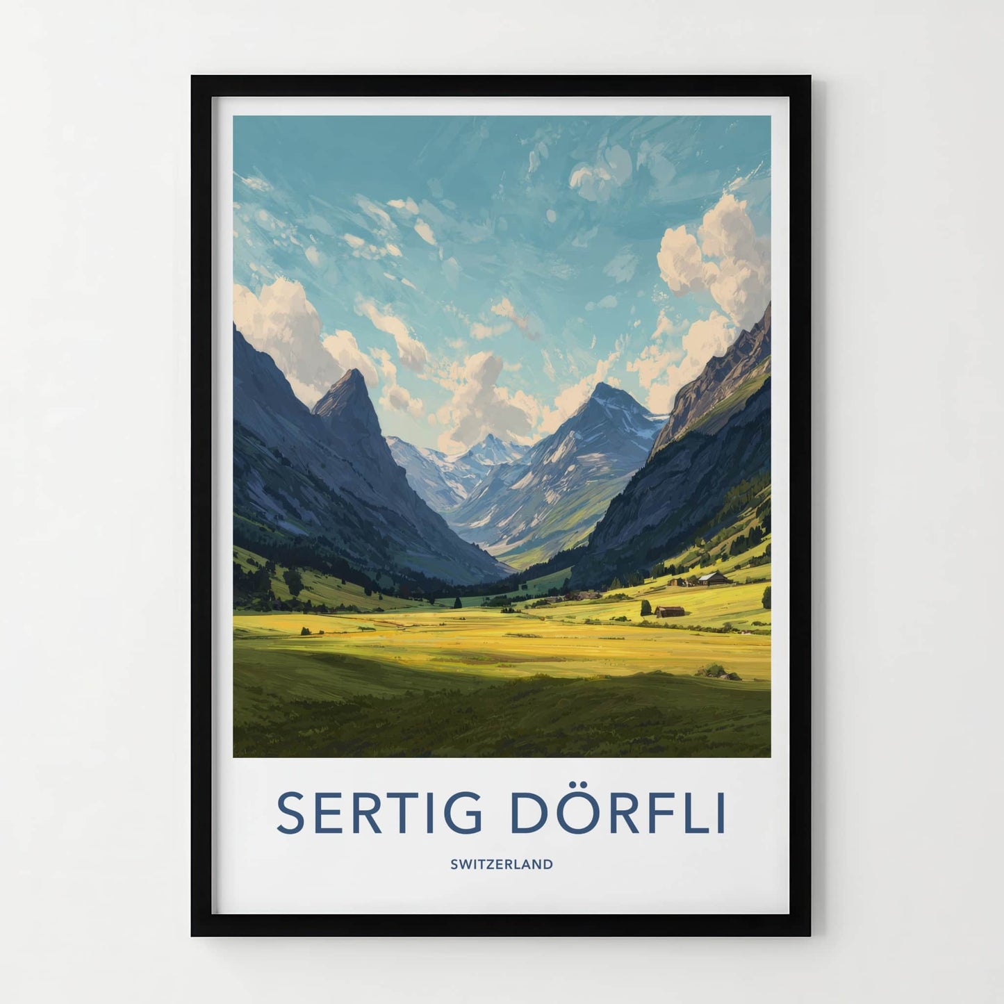 Sertig Dorfli Poster - Switzerland Travel Art - Mountain Valley Village Framed Art