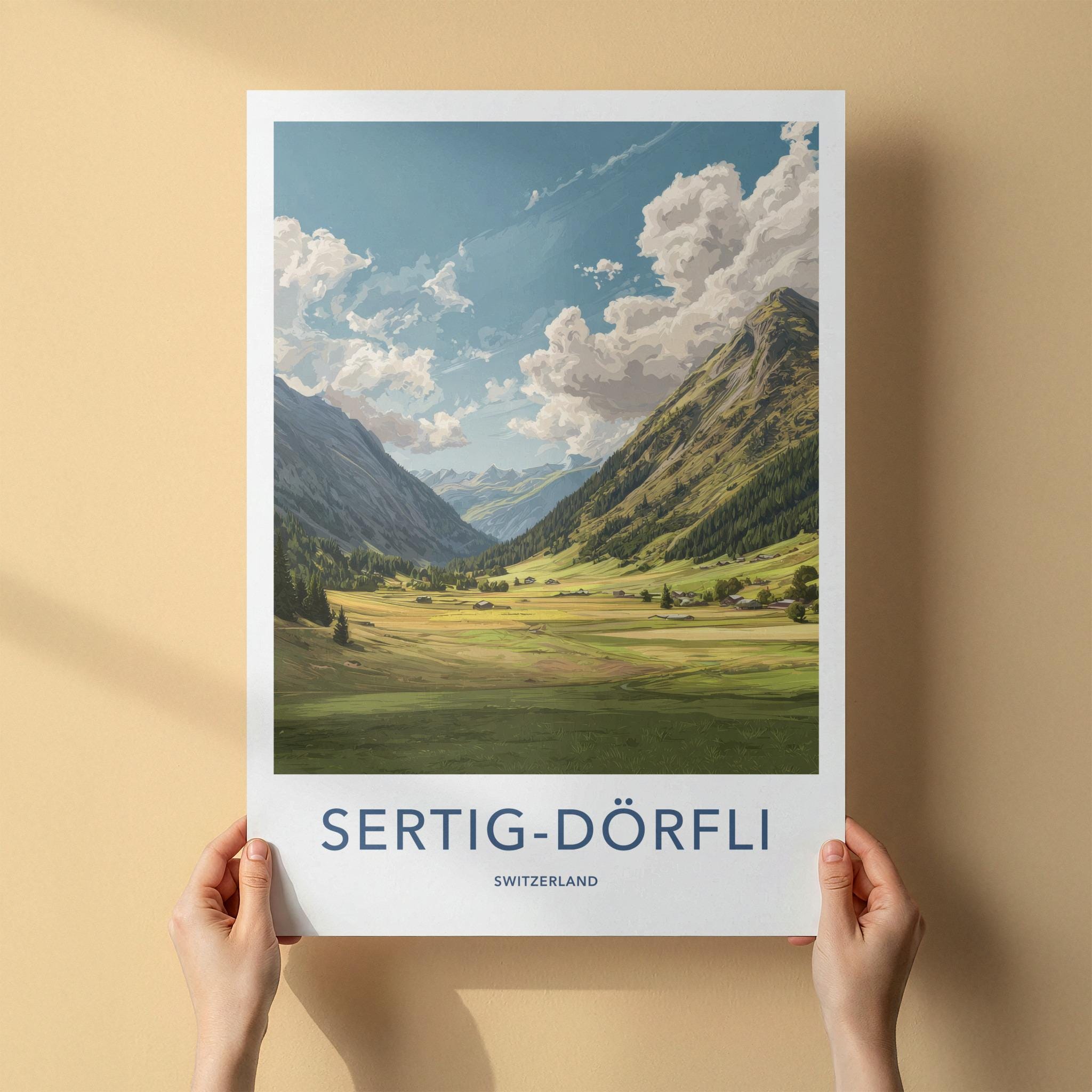Sertig-Dorfli Poster - Switzerland Travel Art - Mountain valley village Home Decor