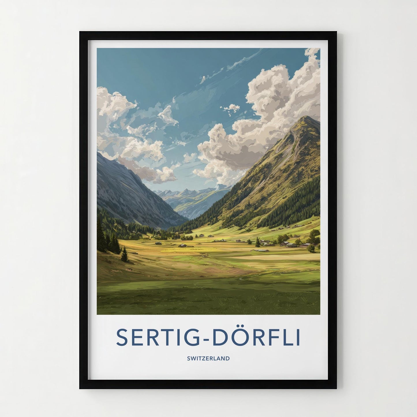 Sertig-Dorfli Poster - Switzerland Travel Art - Mountain valley village Home Decor