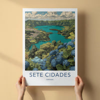 Sete Cidades Poster - Portugal Travel Art - Blue Hydrangea Lake Home Decor