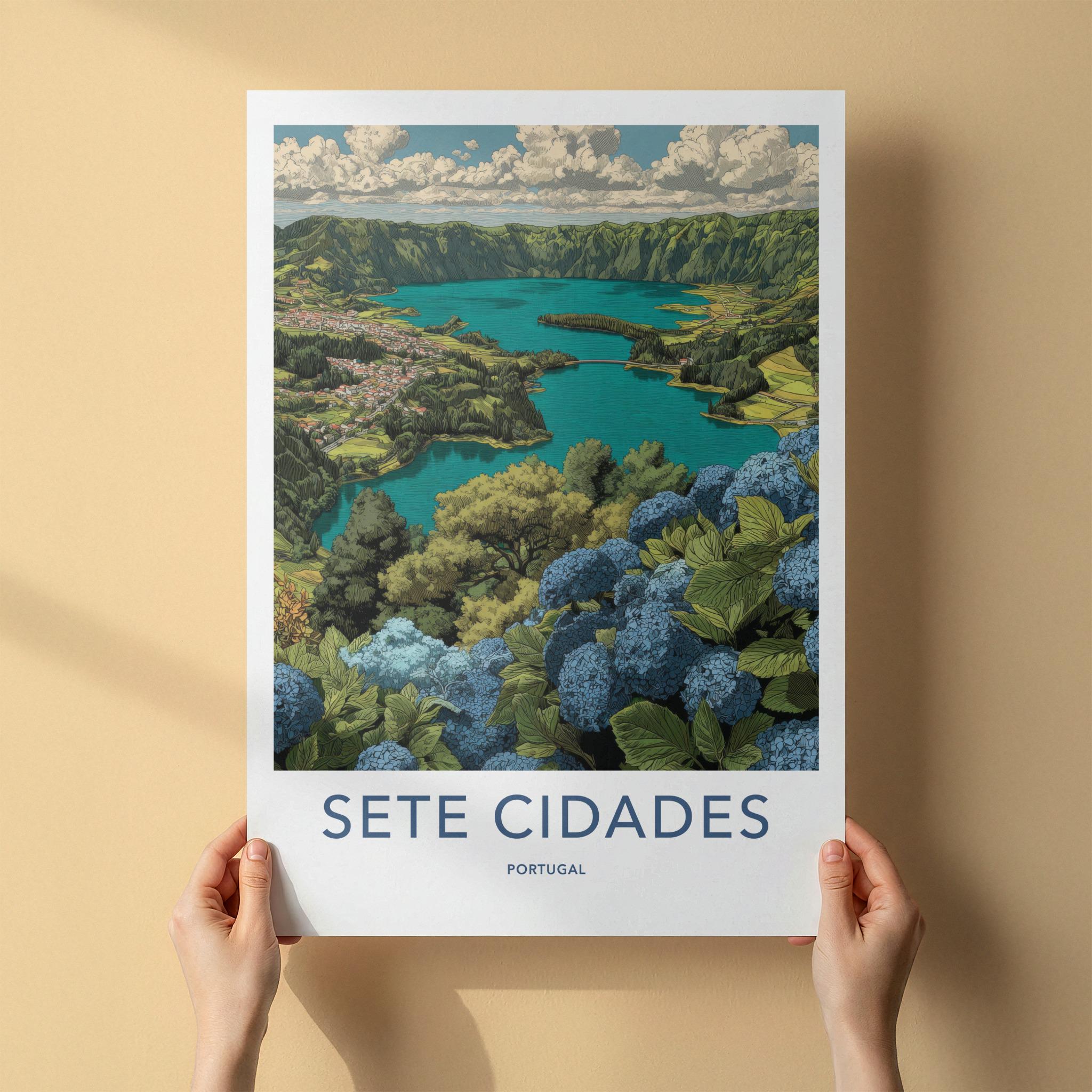 Sete Cidades Poster - Portugal Travel Art - Blue Hydrangea Lake Home Decor