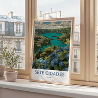 Sete Cidades Poster - Portugal Travel Art - Blue Hydrangea Lake Home Decor