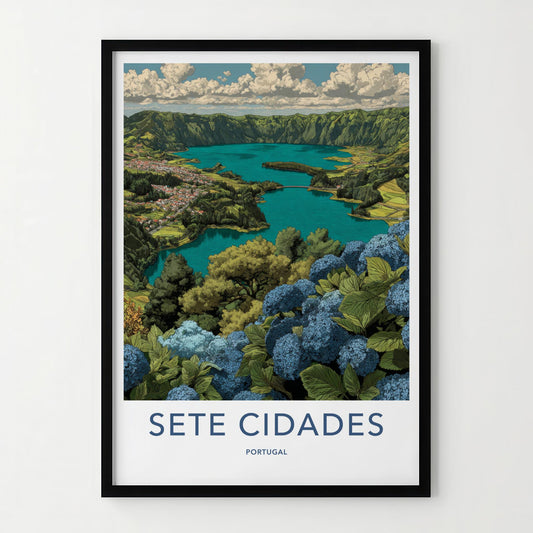 Sete Cidades Poster - Portugal Travel Art - Blue Hydrangea Lake Home Decor