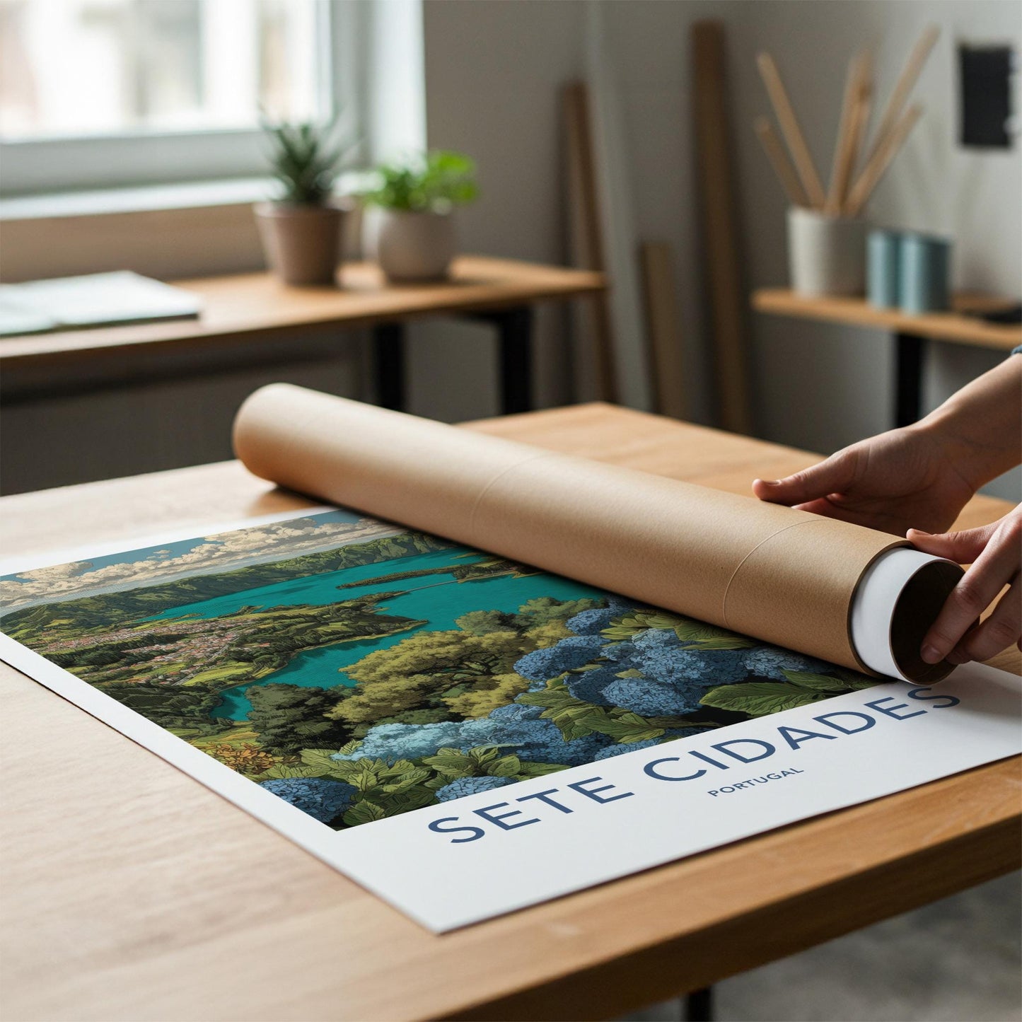 Sete Cidades Poster - Portugal Travel Art - Blue Hydrangea Lake Home Decor