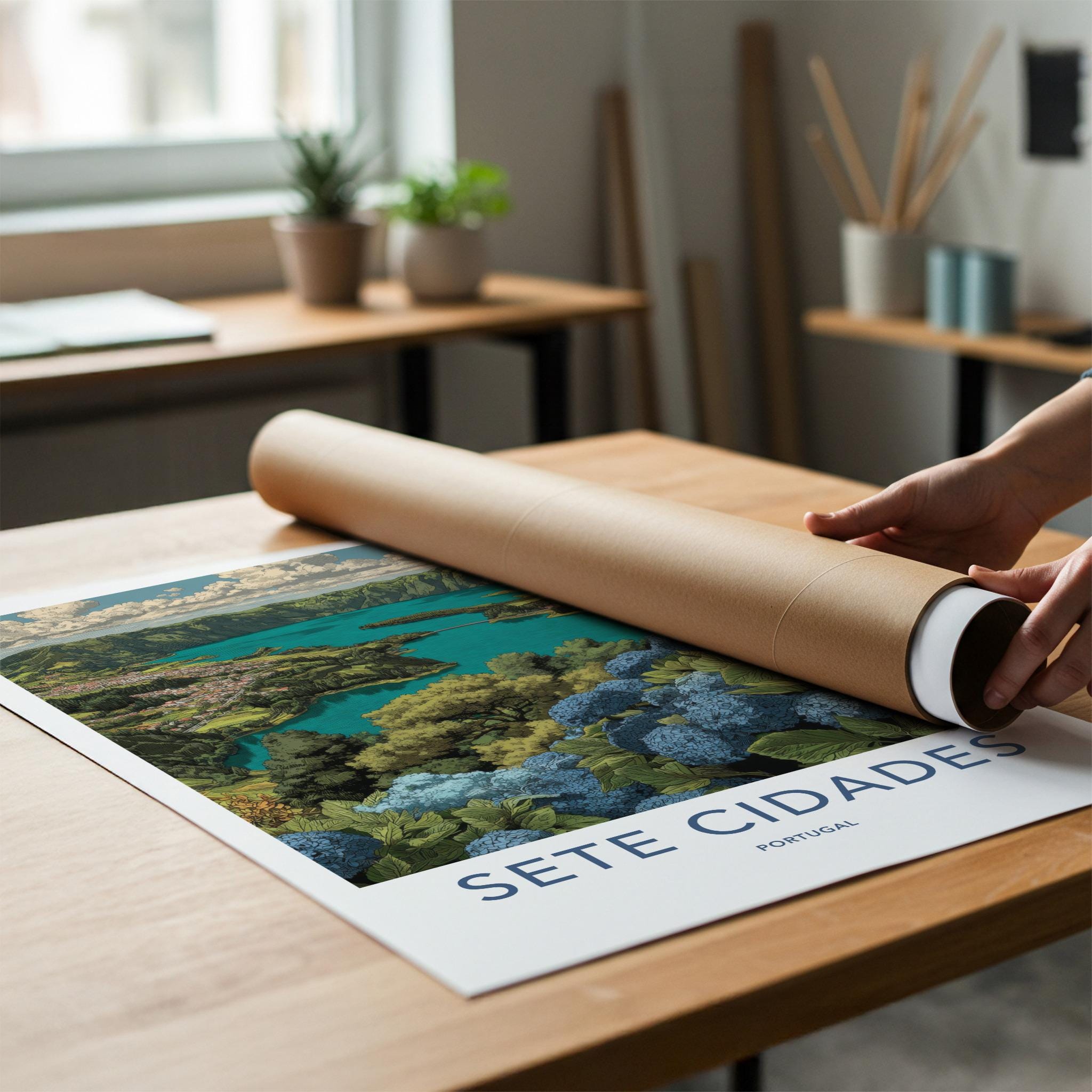 Sete Cidades Poster - Portugal Travel Art - Blue Hydrangea Lake Home Decor