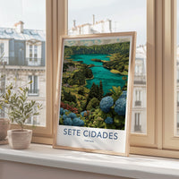 Sete Cidades Poster - Portugal Travel Art - Hydrangea Lake Vista Wall Decor