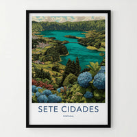 Sete Cidades Poster - Portugal Travel Art - Hydrangea Lake Vista Wall Decor