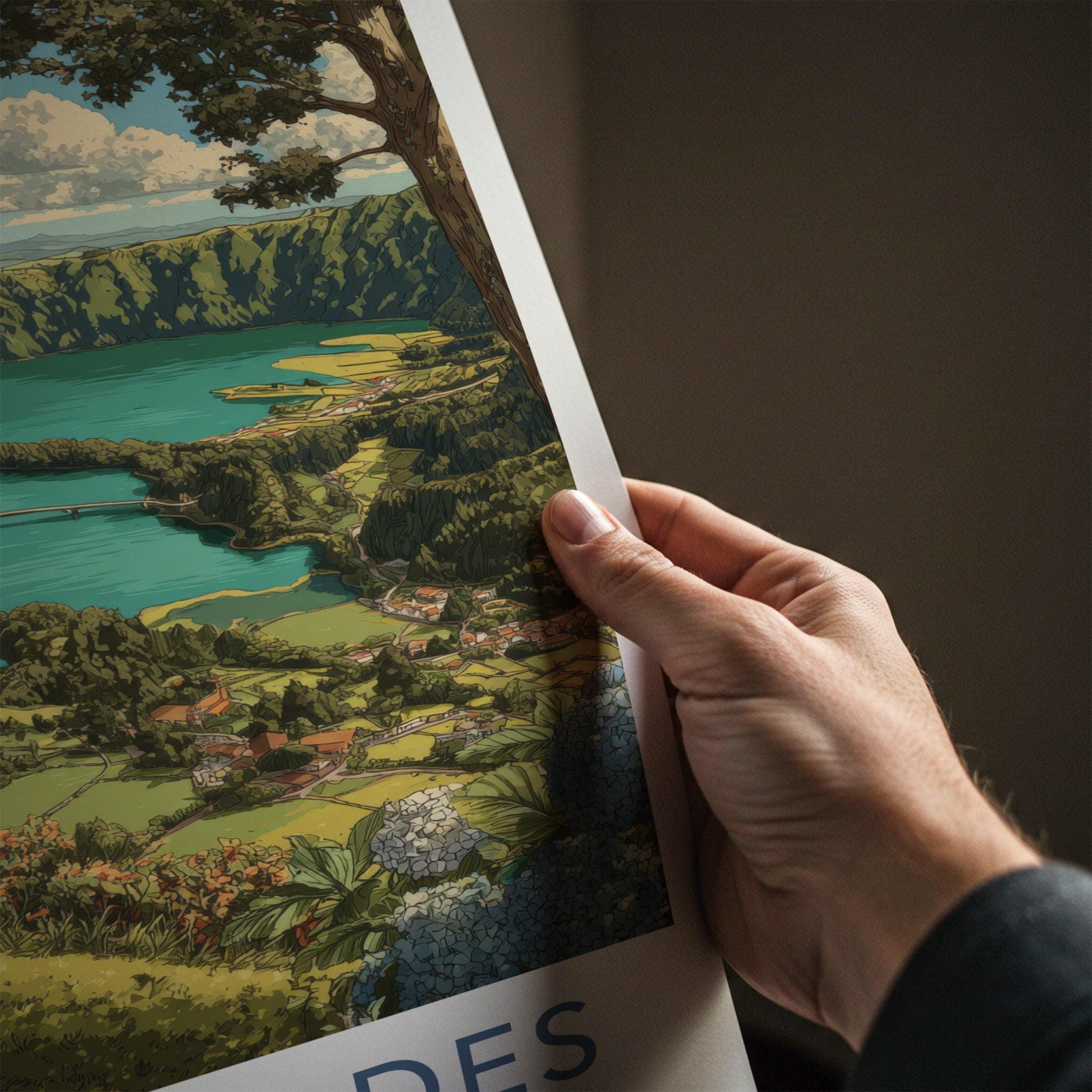Sete Cidades Poster - Portugal Travel Art - Lakeside Village View Home Decor