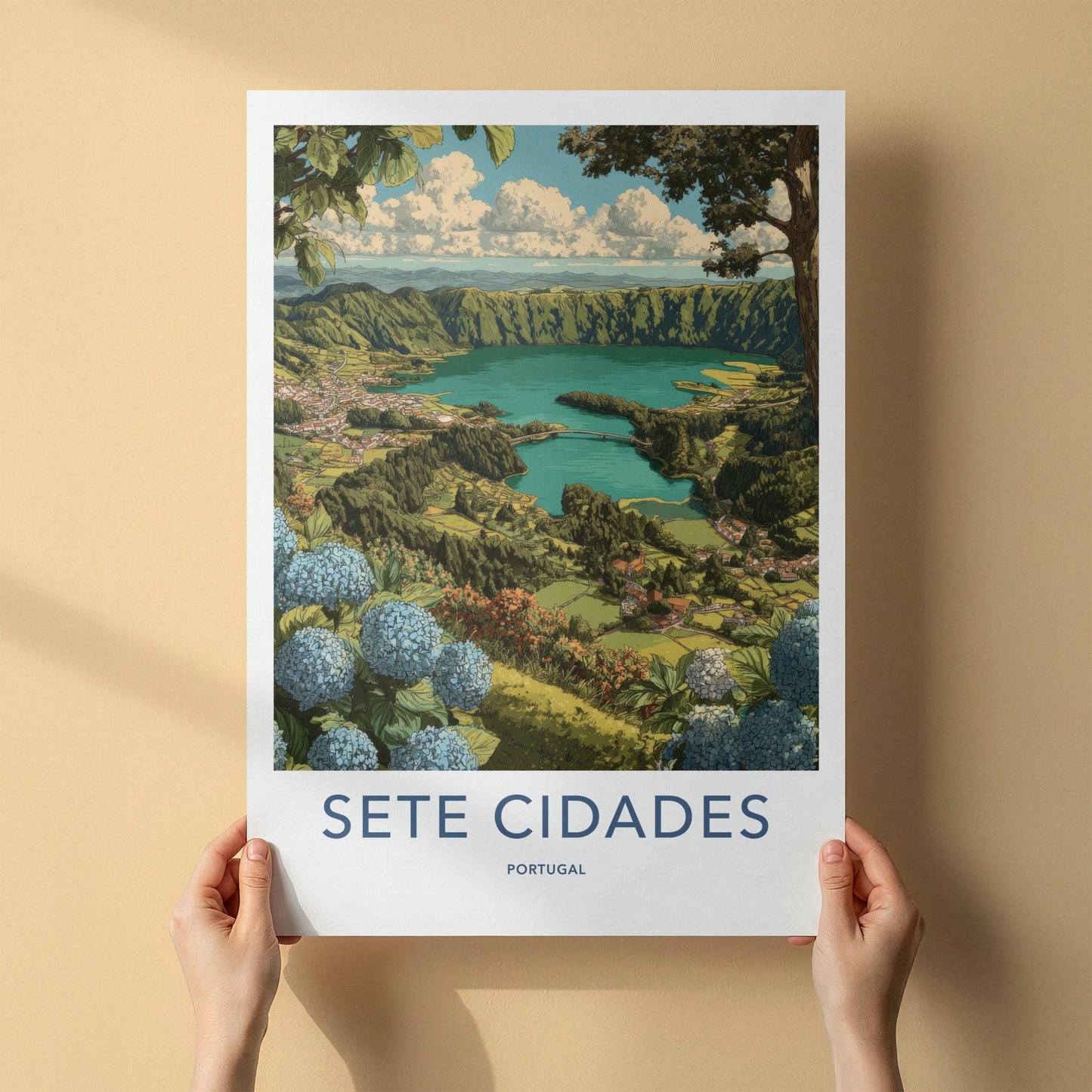 Sete Cidades Poster - Portugal Travel Art - Lakeside Village View Home Decor