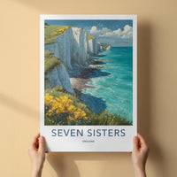 Seven Sisters Poster - England Travel Art - Chalk Cliffs Seascape Wall Decor
