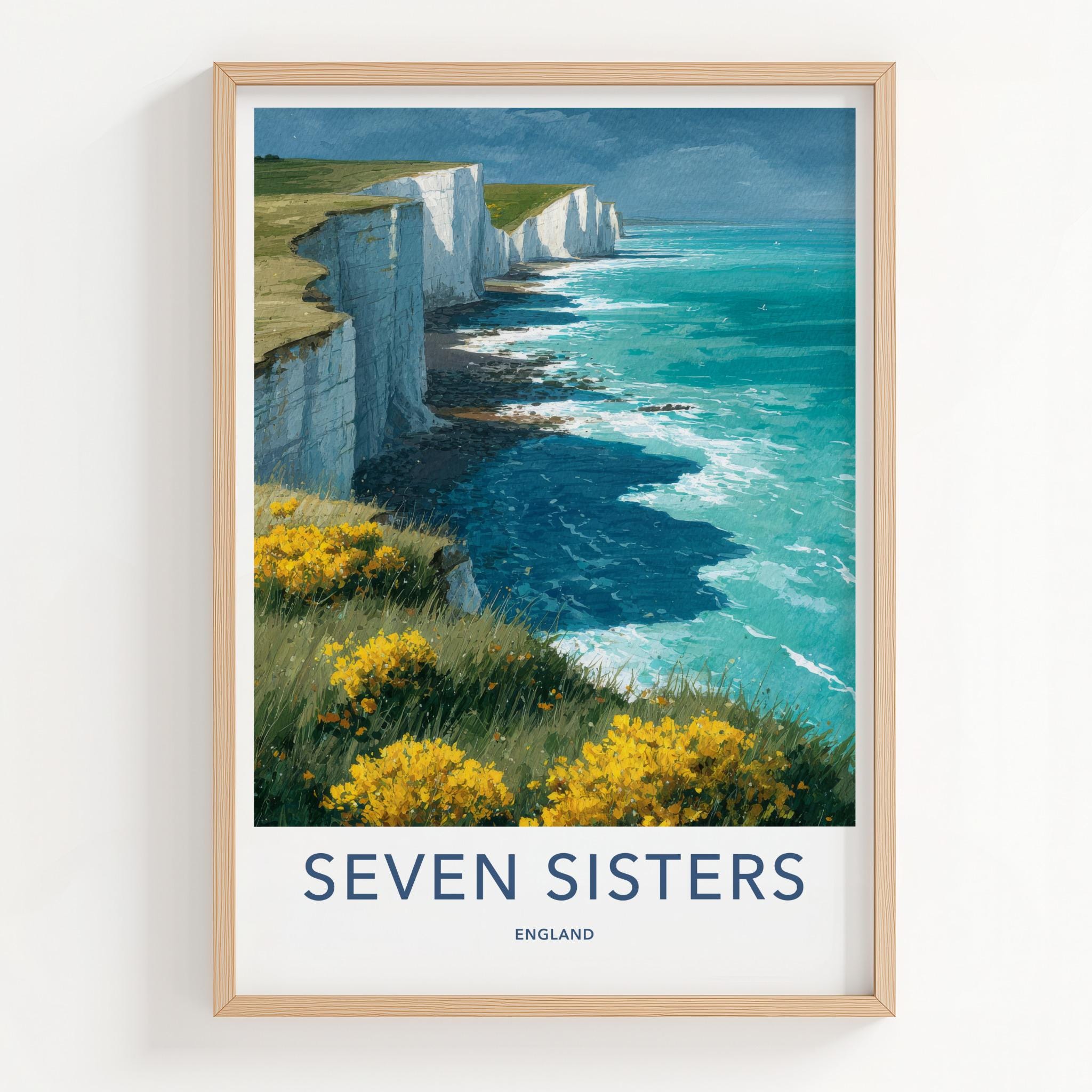 Seven Sisters Poster - England Travel Art - White Cliffs Ocean Home Decor