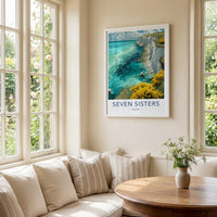 Seven Sisters Poster - England Travel Art - White Cliffs Turquoise Home Decor