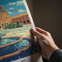 Seville Poster - Spain Travel Art - Grand Palace Fountain Wall Decor