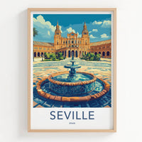 Seville Poster - Spain Travel Art - Grand Palace Fountain Wall Decor