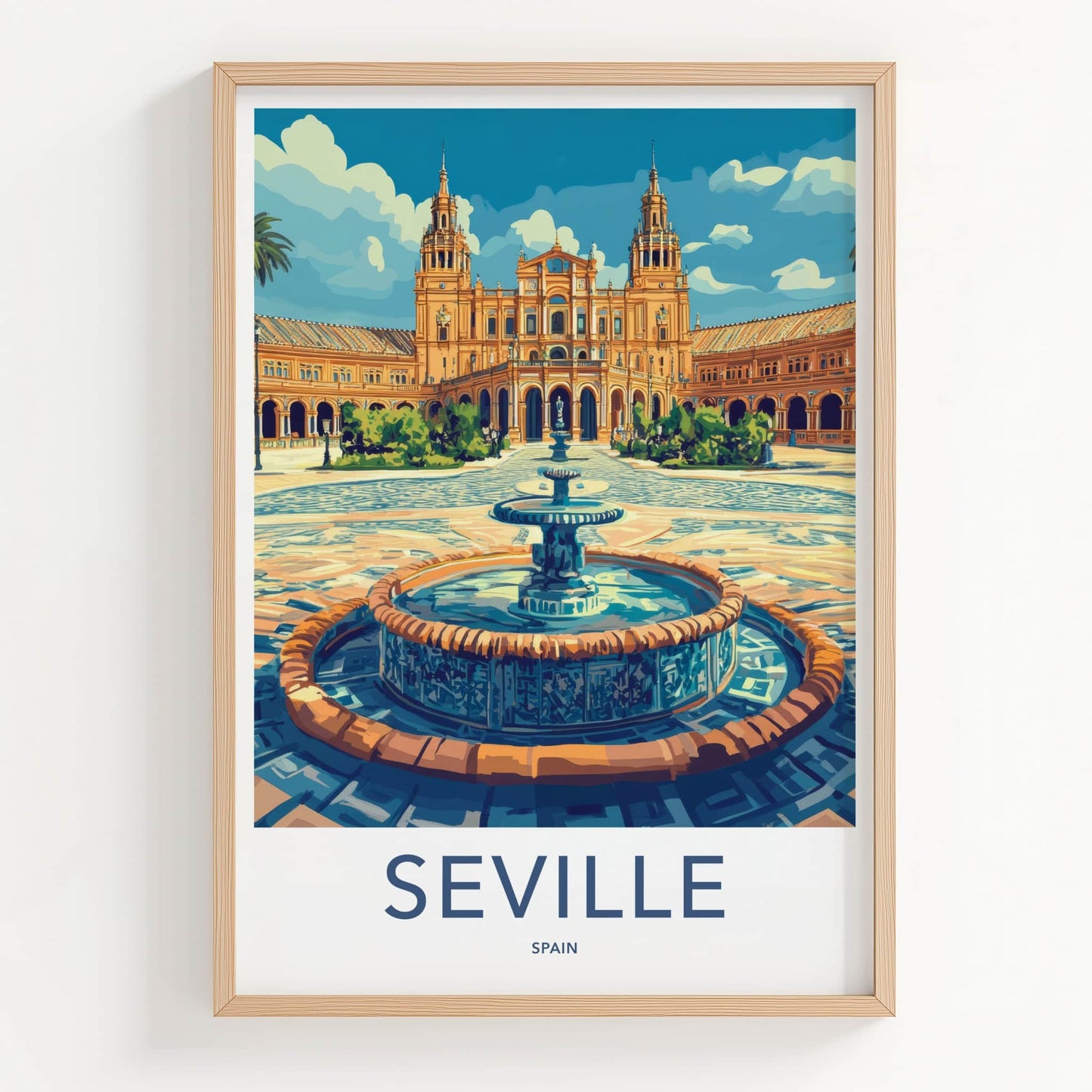 Seville Poster - Spain Travel Art - Grand Palace Fountain Wall Decor